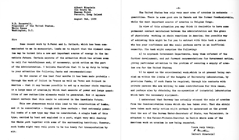 einstein brief over de atoombom