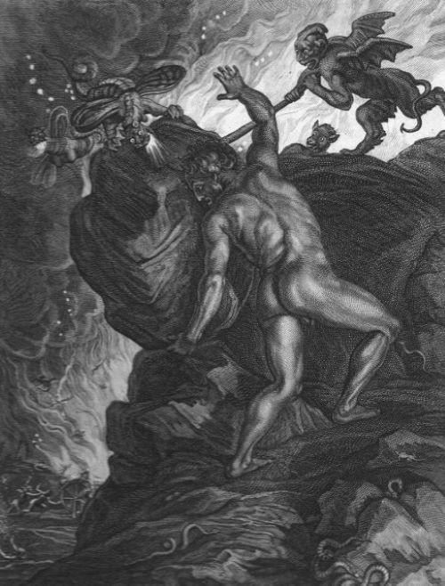 sisyphus duwt rotsblok