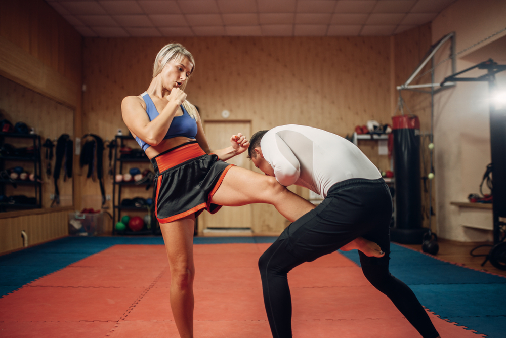 Female,Person,Makes,Kick,In,Groin,,Self,Defense
